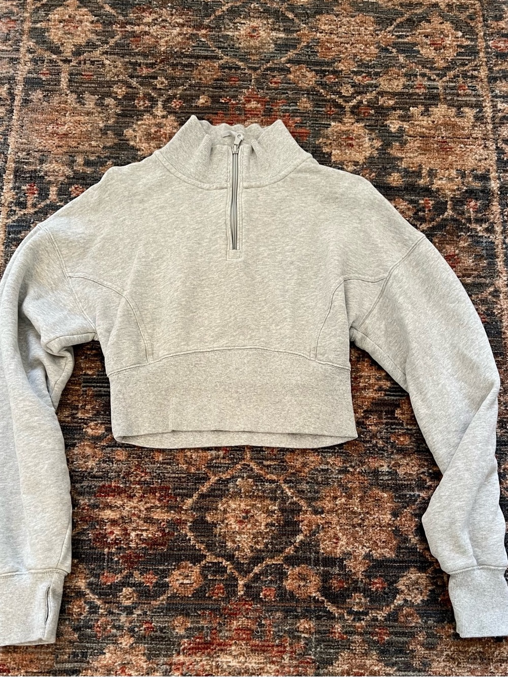 Women's Light Gray Cropped Half-Zip Sweatshirt